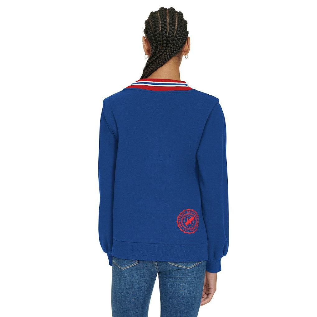 New York Giants Tommy Hilfiger Women's Alice V-Neck Pullover Sweatshirt | NFL New
