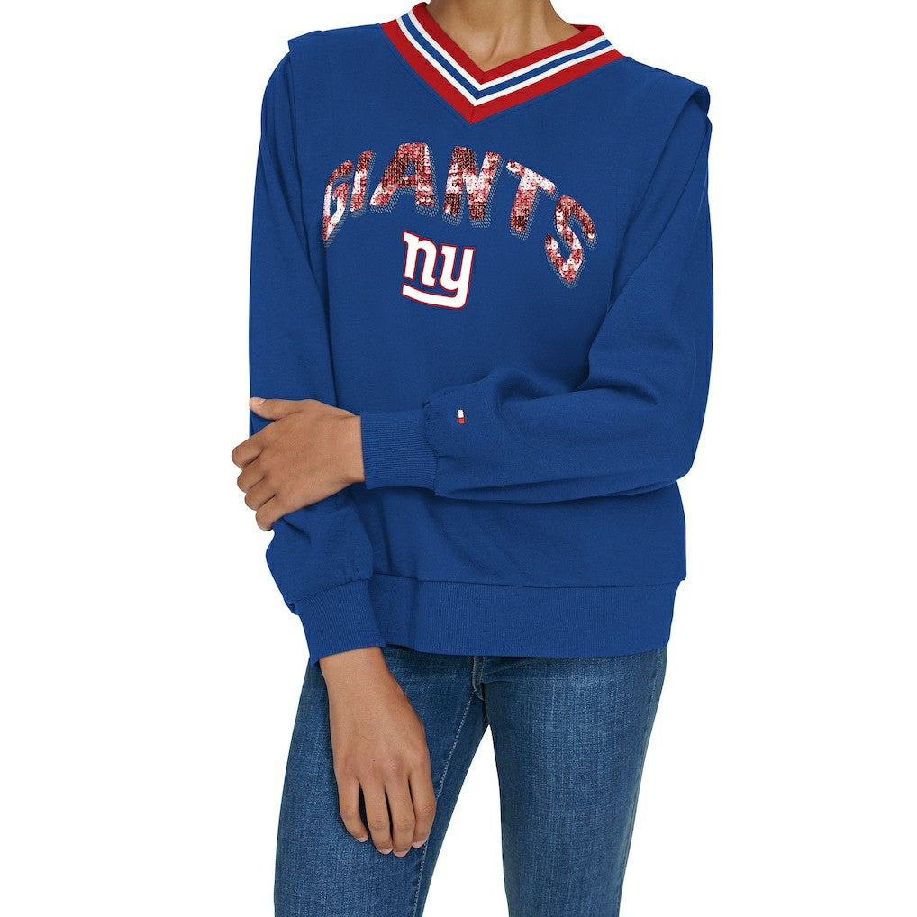 New York Giants Tommy Hilfiger Women's Alice V-Neck Pullover Sweatshirt | NFL New