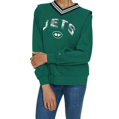 New York Jets Tommy Hilfiger Women's Alice V-Neck Pullover Sweatshirt | NFL Discount
