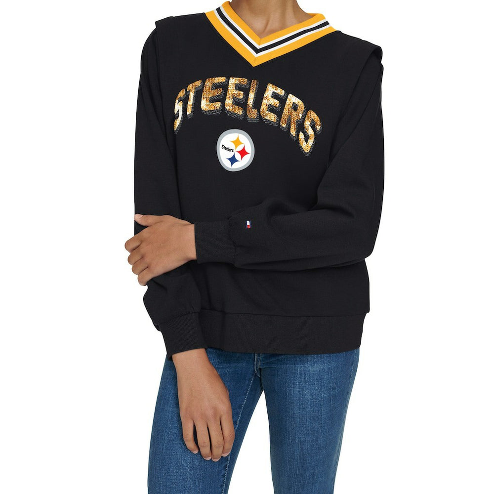 Pittsburgh Steelers Tommy Hilfiger Women's Alice V-Neck Pullover Sweatshirt | NFL US
