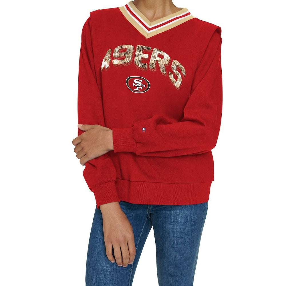 San Francisco 49ers Tommy Hilfiger Women's Alice V-Neck Pullover Sweatshirt | NFL Online