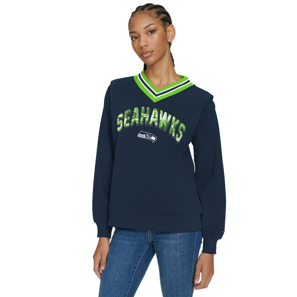 Seattle Seahawks Tommy Hilfiger Women's Alice V-Neck Pullover Sweatshirt | NFL US