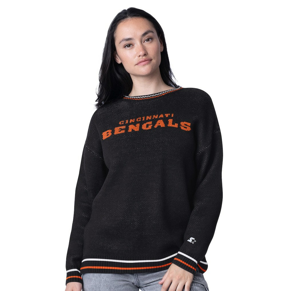 Cincinnati Bengals Starter Women's Oversized On the Ball Intarsia Knit Pullover Sweater | NFL New