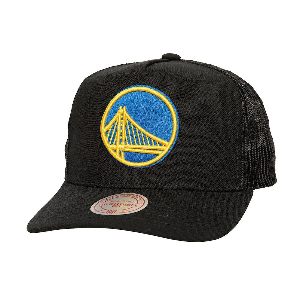 Black Golden State Warriors Monogram Allover Logo Mesh Trucker Adjustable Hat sale | NBA