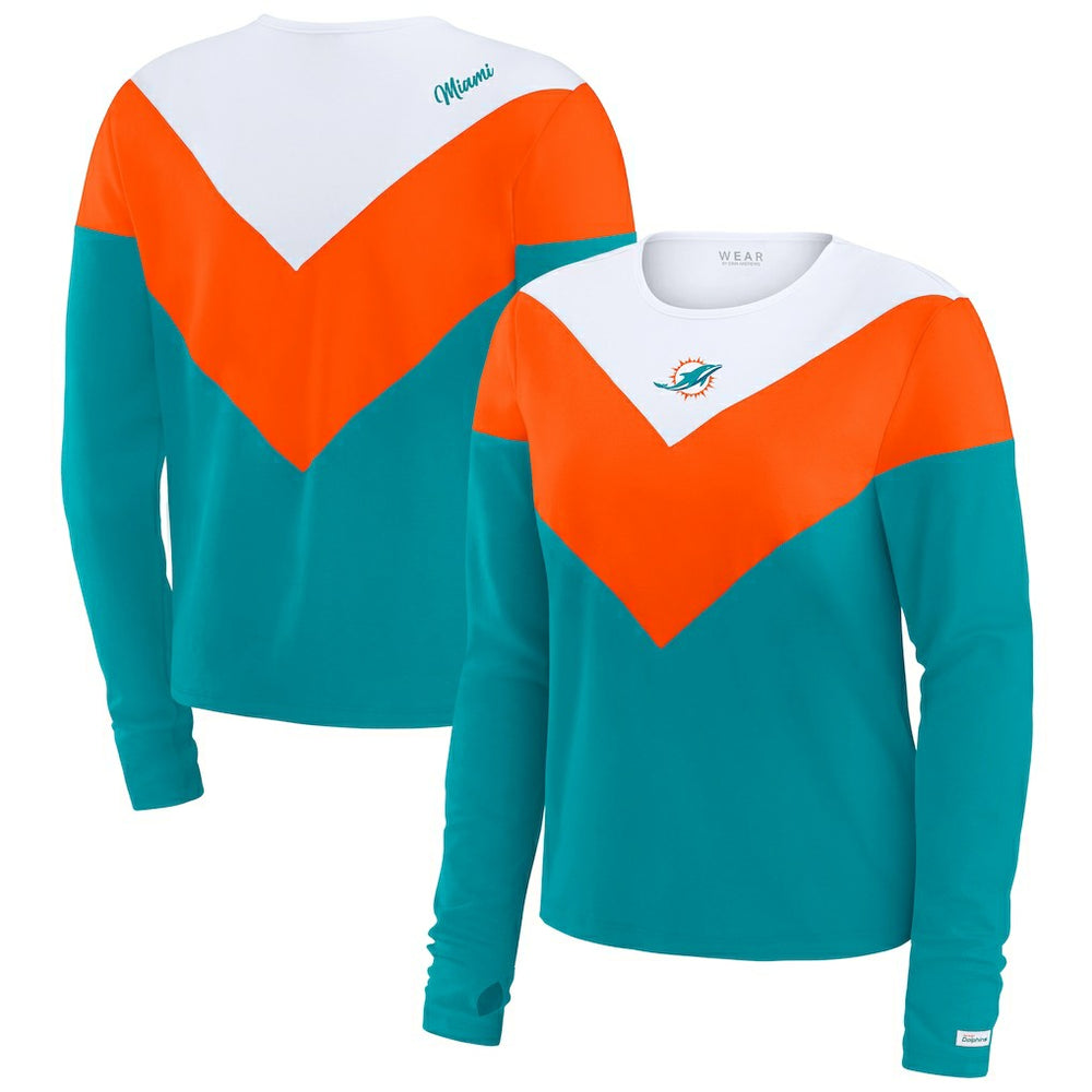 Miami Dolphins WEAR by Erin Andrews Women's Chevron Tri-Blend Long Sleeve T-Shirt | NFL Sale