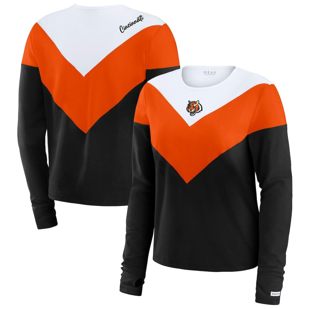 Cincinnati Bengals WEAR by Erin Andrews Women's Plus Size Chevron Tri-Blend Long Sleeve T-Shirt | NFL New