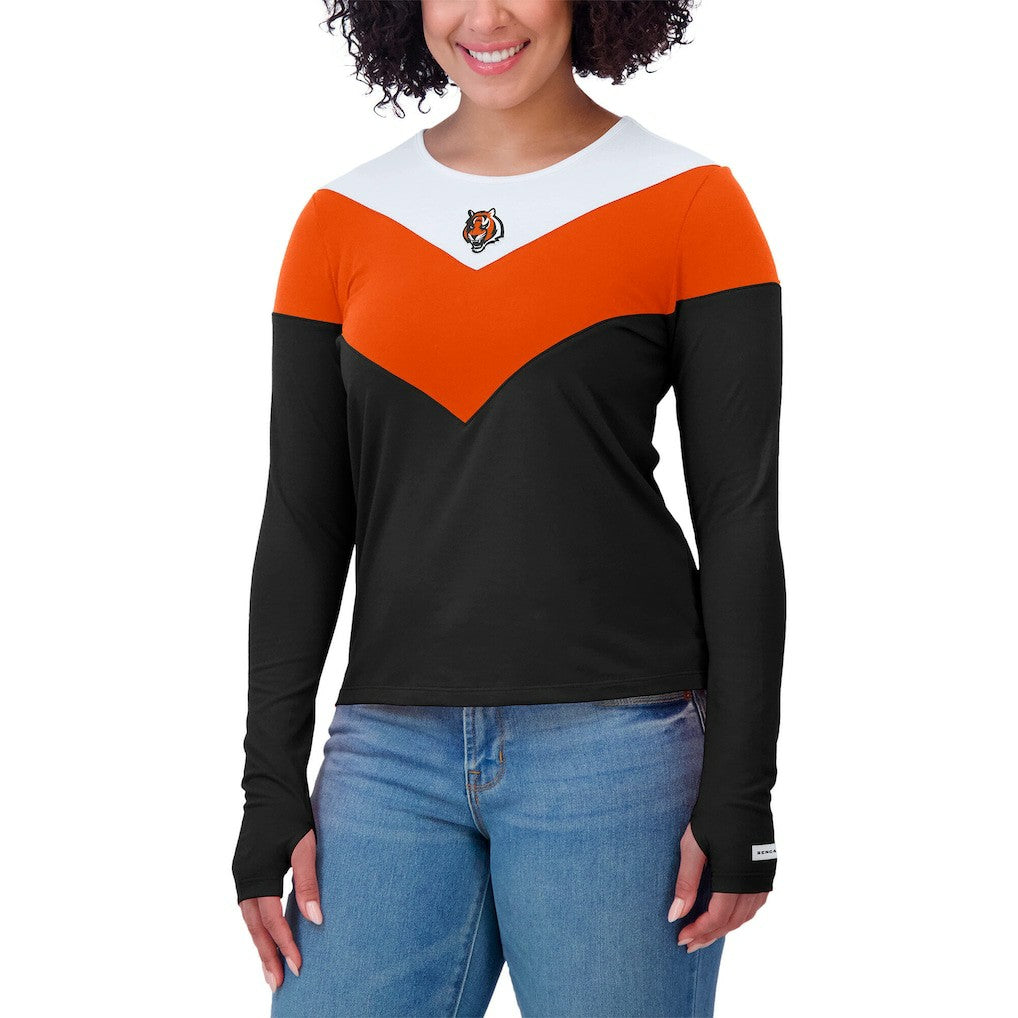 Cincinnati Bengals WEAR by Erin Andrews Women's Plus Size Chevron Tri-Blend Long Sleeve T-Shirt | NFL New