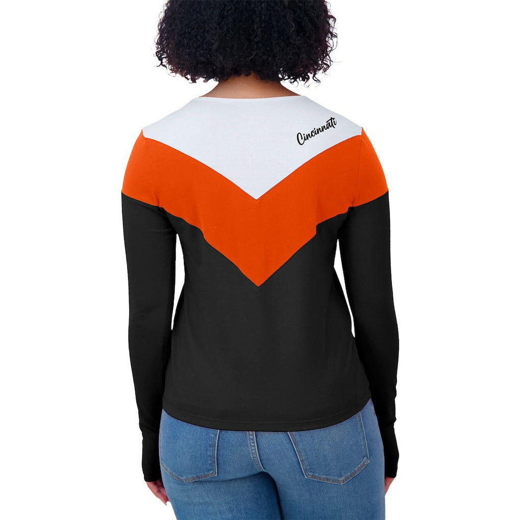 Cincinnati Bengals WEAR by Erin Andrews Women's Plus Size Chevron Tri-Blend Long Sleeve T-Shirt | NFL New