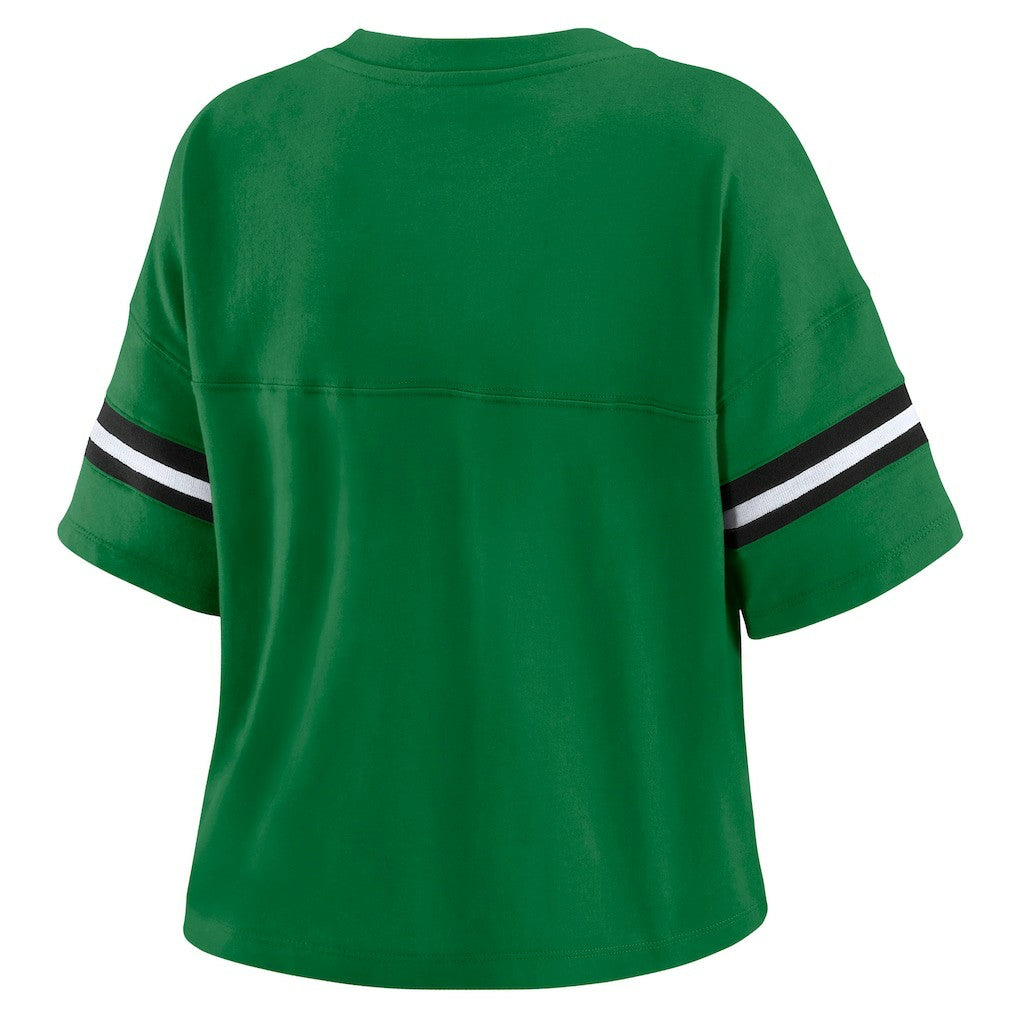 New York Jets WEAR by Erin Andrews Women's Color Block Boxy V-Neck T-Shirt | NFL Hot