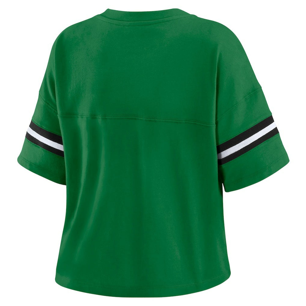 New York Jets WEAR by Erin Andrews Women's Color Block Boxy V-Neck T-Shirt | NFL Hot