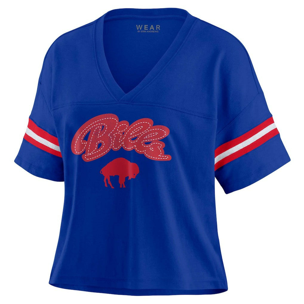 Buffalo Bills WEAR by Erin Andrews Women's Plus Size Color Block Boxy V-Neck T-Shirt | NFL Sale