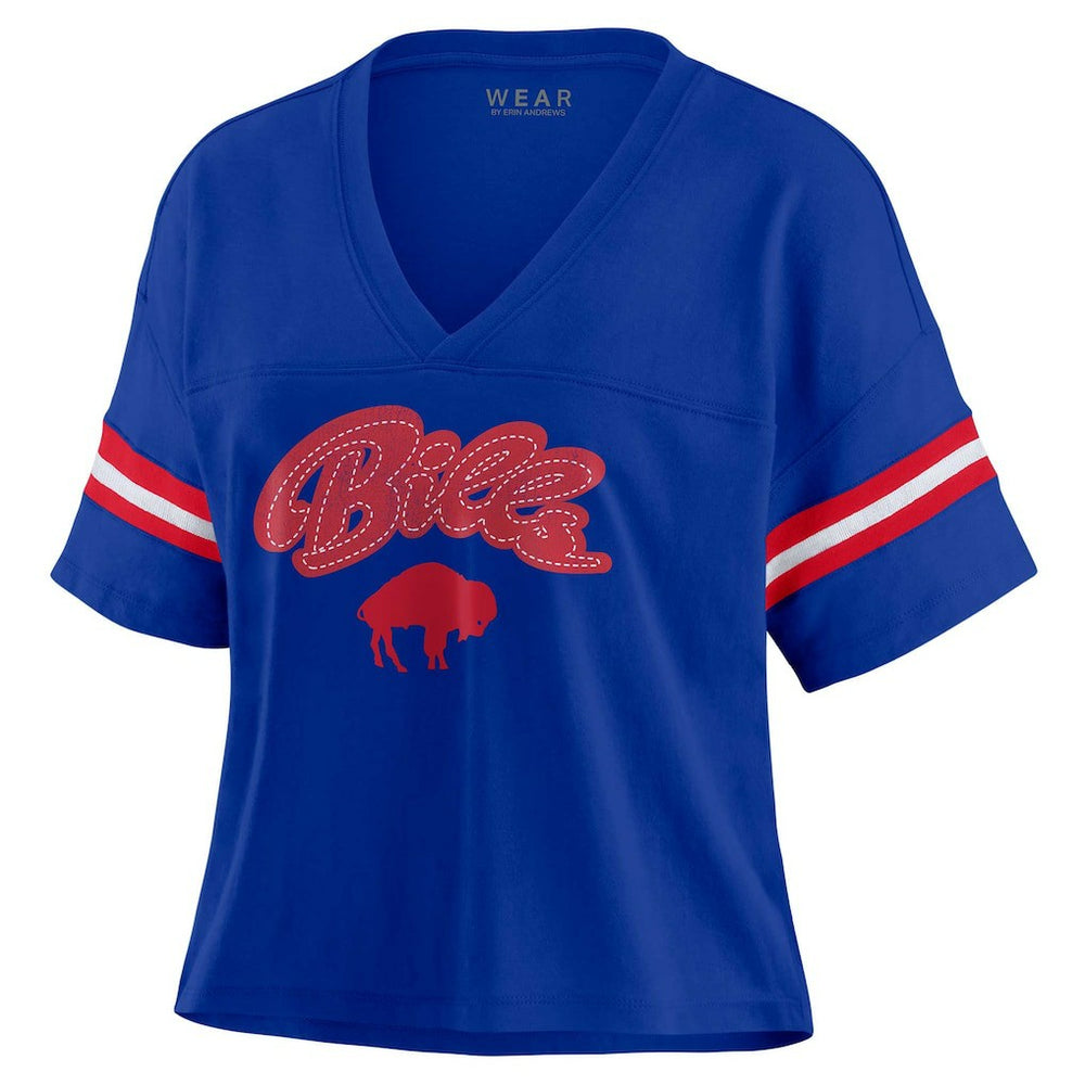 Buffalo Bills WEAR by Erin Andrews Women's Plus Size Color Block Boxy V-Neck T-Shirt | NFL Sale