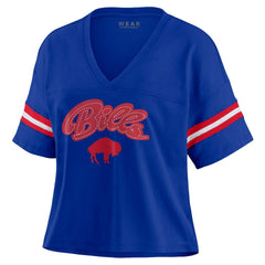 Buffalo Bills WEAR by Erin Andrews Women's Plus Size Color Block Boxy V-Neck T-Shirt | NFL Sale