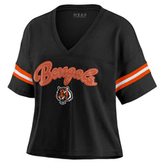 Cincinnati Bengals WEAR by Erin Andrews Women's Plus Size Color Block Boxy V-Neck T-Shirt | NFL Sale