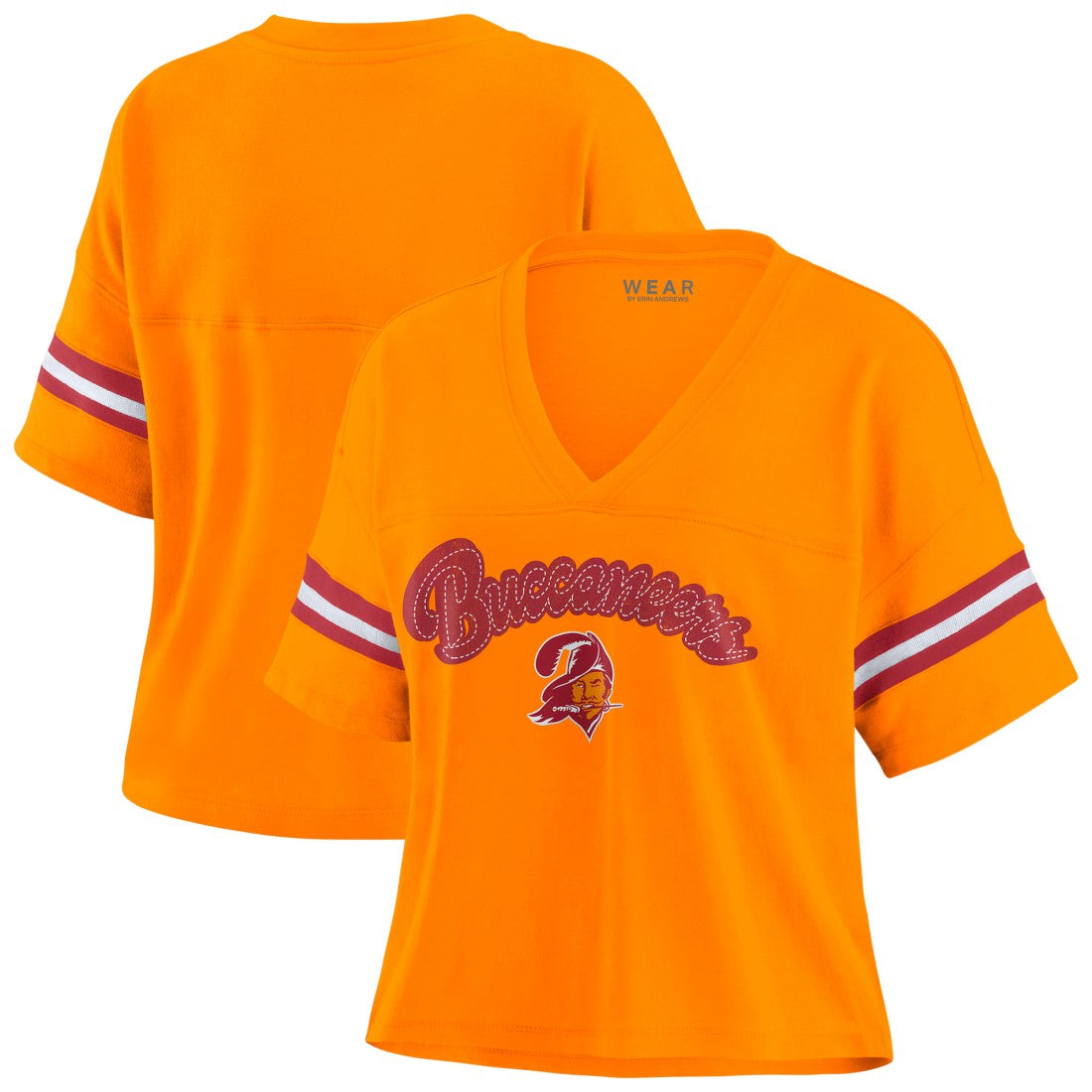 Tampa Bay Buccaneers WEAR by Erin Andrews Women's Plus Size Color Block Boxy V-Neck T-Shirt | NFL Outlet