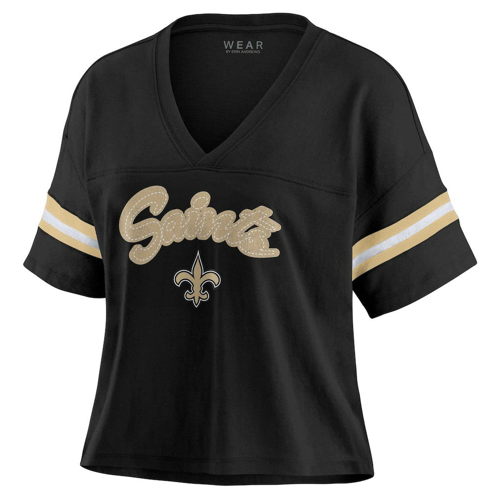 New Orleans Saints WEAR by Erin Andrews Women's Plus Size Color Block Boxy V-Neck T-Shirt | NFL Near me