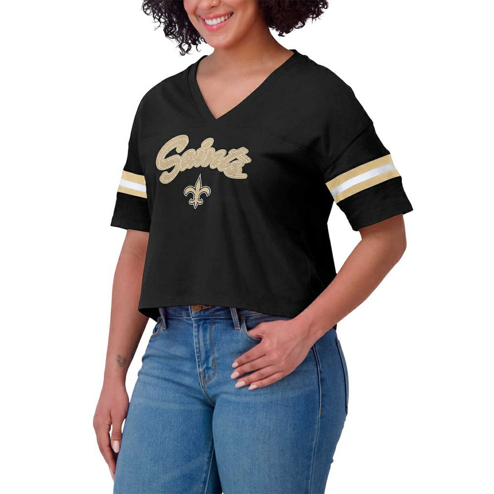 New Orleans Saints WEAR by Erin Andrews Women's Plus Size Color Block Boxy V-Neck T-Shirt | NFL Near me
