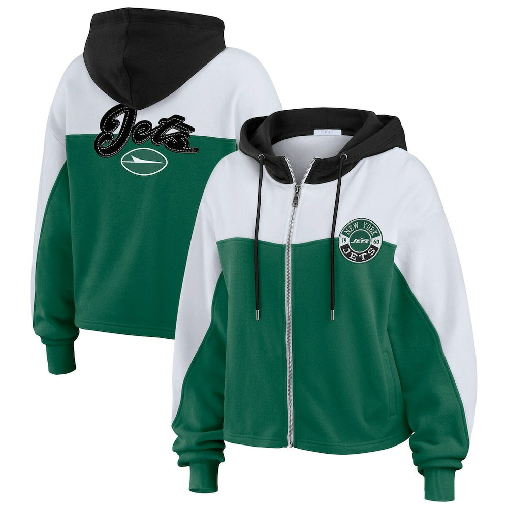New York Jets WEAR by Erin Andrews Women's Color Block Full-Zip Hoodie | NFL US