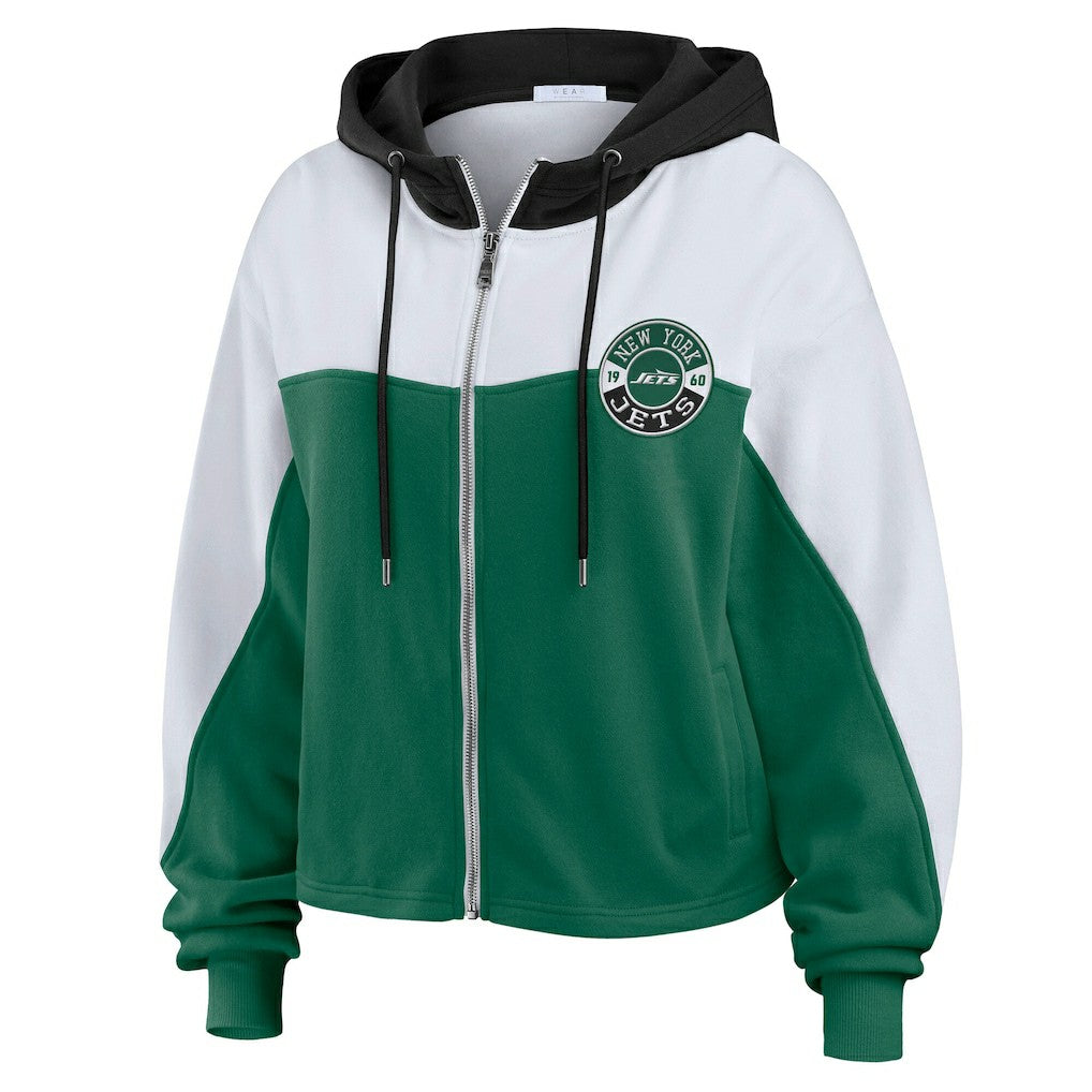 New York Jets WEAR by Erin Andrews Women's Color Block Full-Zip Hoodie | NFL US