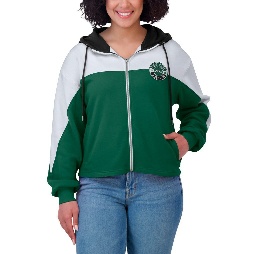 New York Jets WEAR by Erin Andrews Women's Color Block Full-Zip Hoodie | NFL US