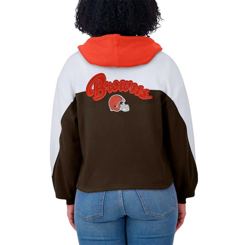 Cleveland Browns WEAR by Erin Andrews Women's Plus Size Color Block Full-Zip Hoodie | NFL Outlet