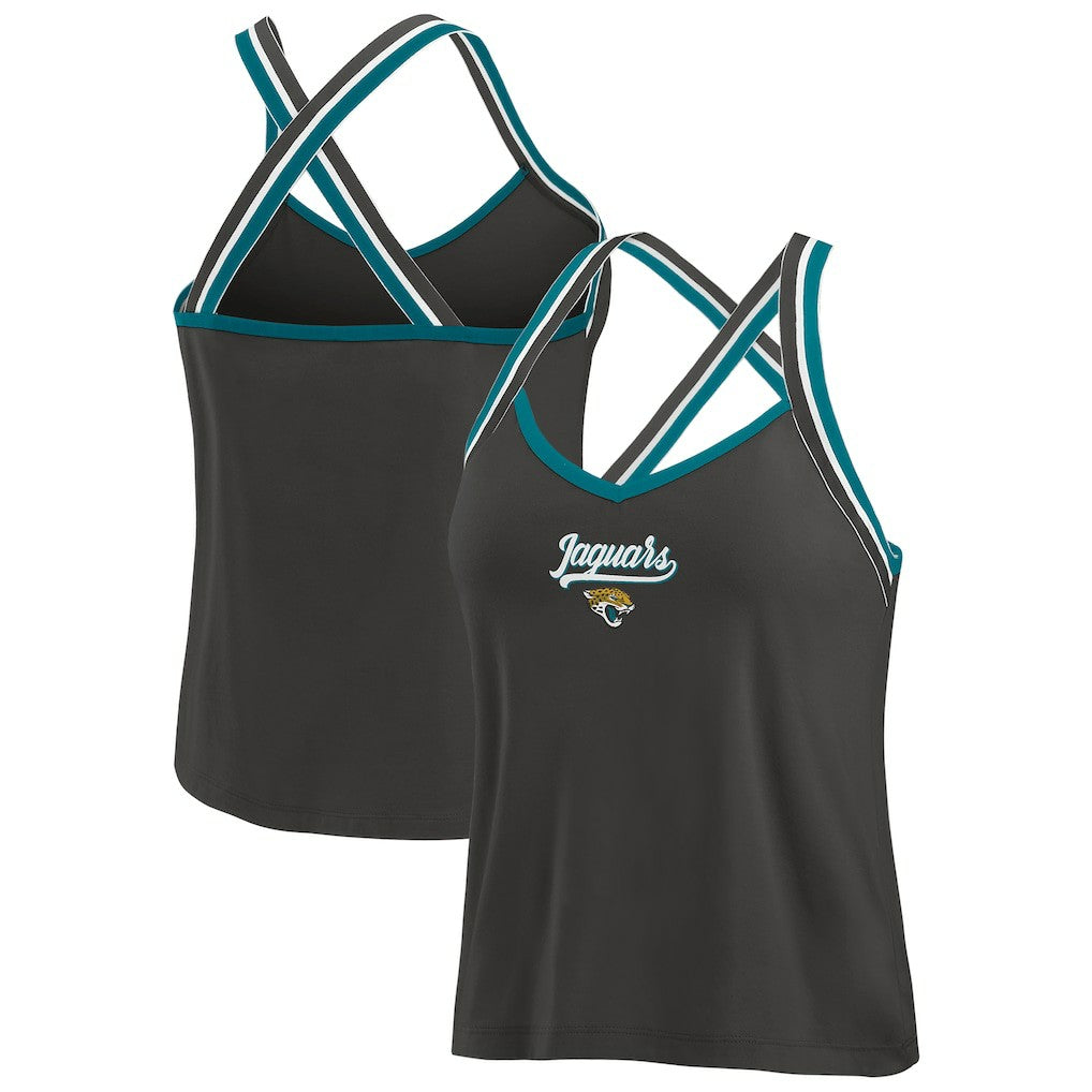 Jacksonville Jaguars WEAR by Erin Andrews Women's Cross Strap Tri-Blend Tank Top | NFL Hot