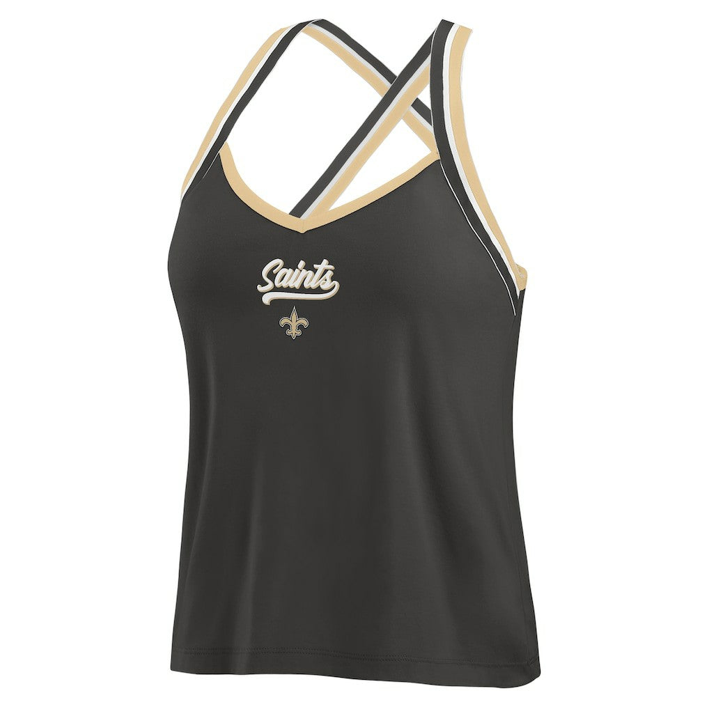 New Orleans Saints WEAR by Erin Andrews Women's Cross Strap Tri-Blend Tank Top | NFL Outlet