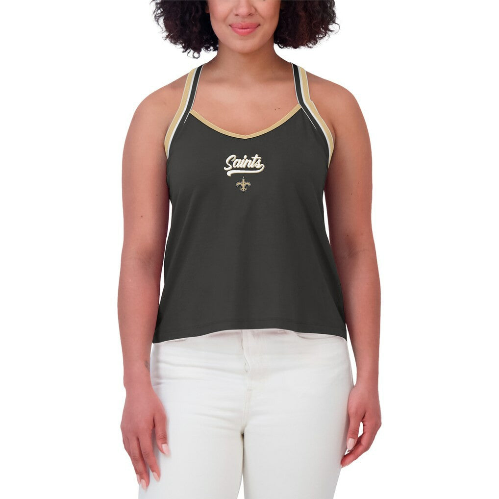 New Orleans Saints WEAR by Erin Andrews Women's Cross Strap Tri-Blend Tank Top | NFL Outlet