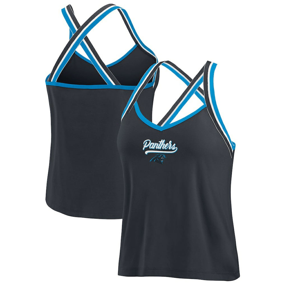 Carolina Panthers WEAR by Erin Andrews Women's Cross Strap Tri-Blend Tank Top | NFL Discount