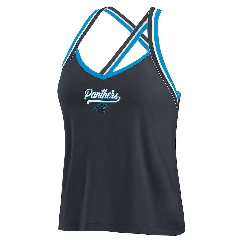 Carolina Panthers WEAR by Erin Andrews Women's Cross Strap Tri-Blend Tank Top | NFL Discount