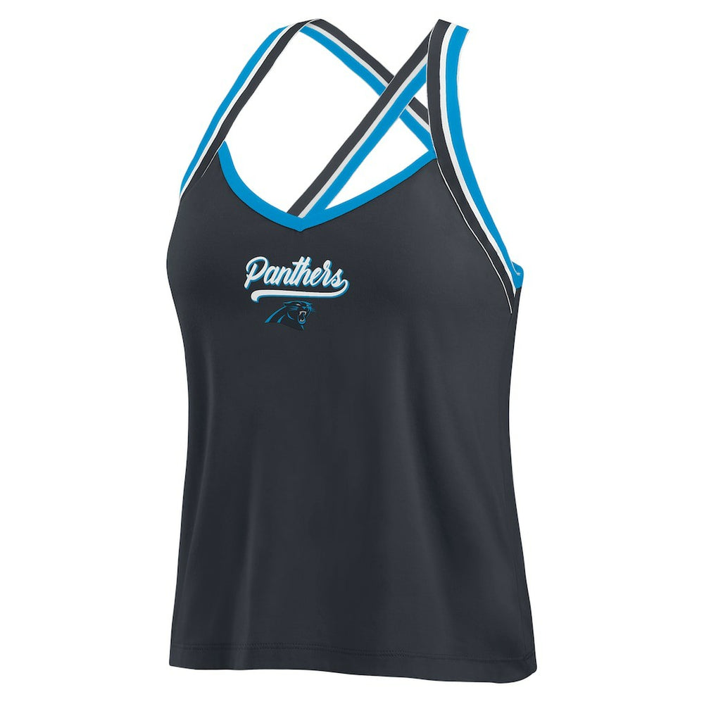 Carolina Panthers WEAR by Erin Andrews Women's Cross Strap Tri-Blend Tank Top | NFL Discount