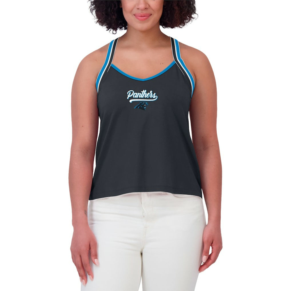 Carolina Panthers WEAR by Erin Andrews Women's Cross Strap Tri-Blend Tank Top | NFL Discount