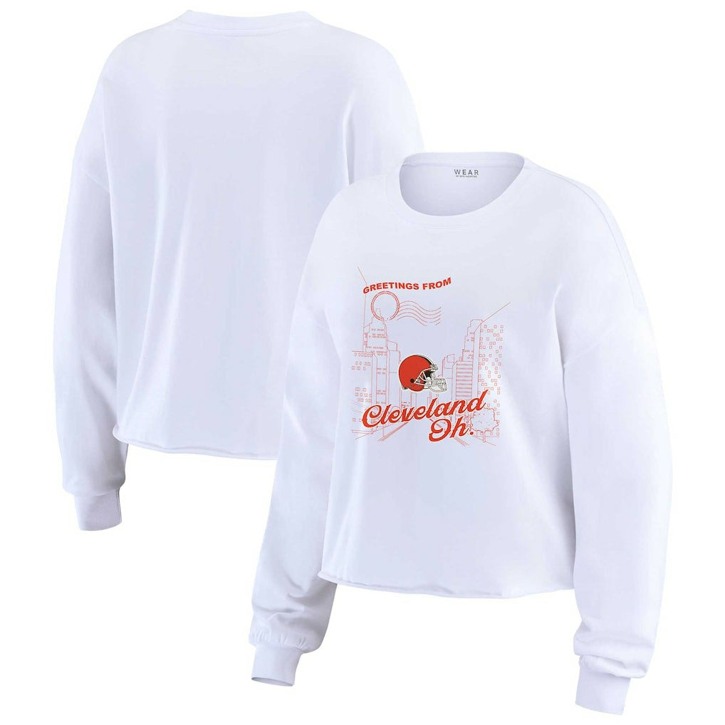 Cleveland Browns WEAR by Erin Andrews Women's Postcard Cropped Long Sleeve Top | NFL Online