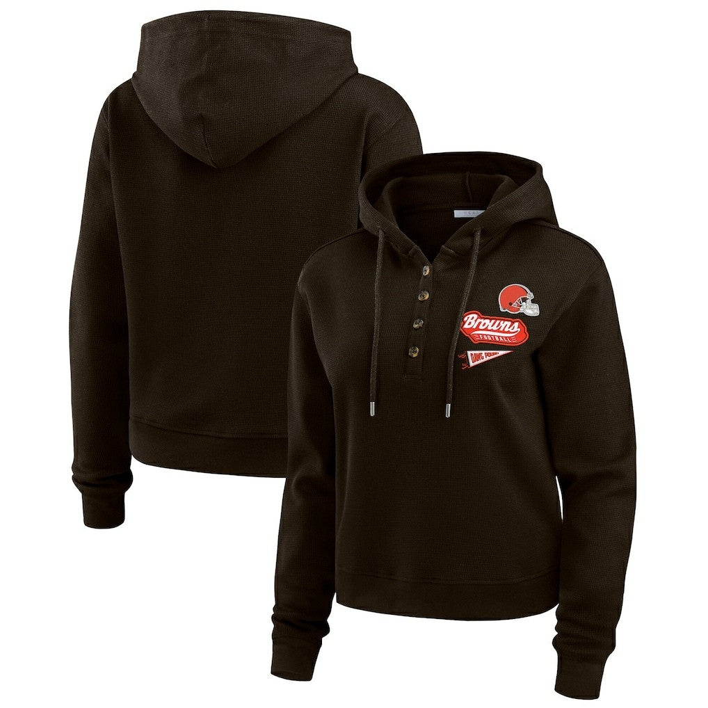 Cleveland Browns WEAR by Erin Andrews Women's Waffle-Knit Pullover Hoodie | NFL Online