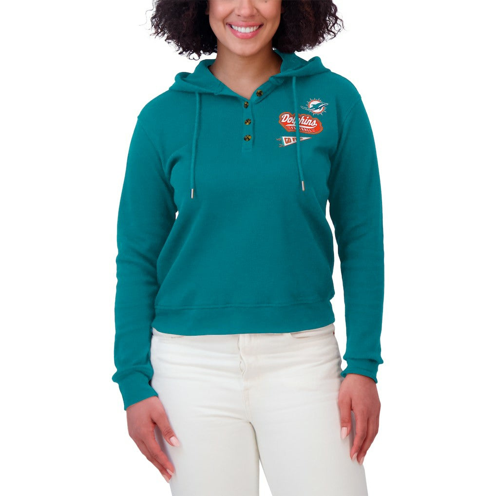 Miami Dolphins WEAR by Erin Andrews Women's Waffle-Knit Pullover Hoodie | NFL Sale