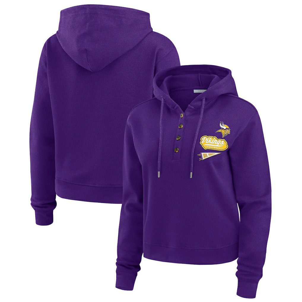 Minnesota Vikings WEAR by Erin Andrews Women's Waffle-Knit Pullover Hoodie | NFL Hot