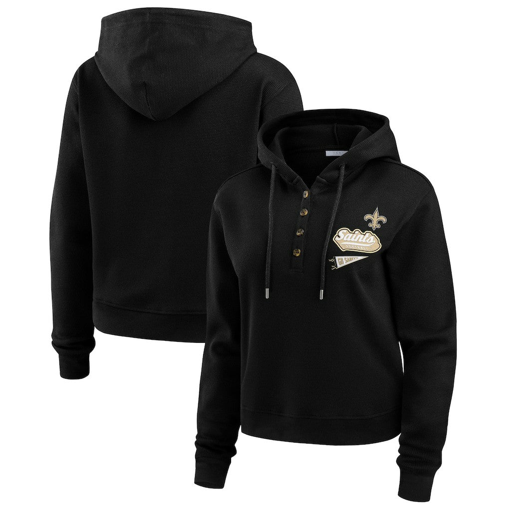 New Orleans Saints WEAR by Erin Andrews Women's Waffle-Knit Pullover Hoodie | NFL Outlet