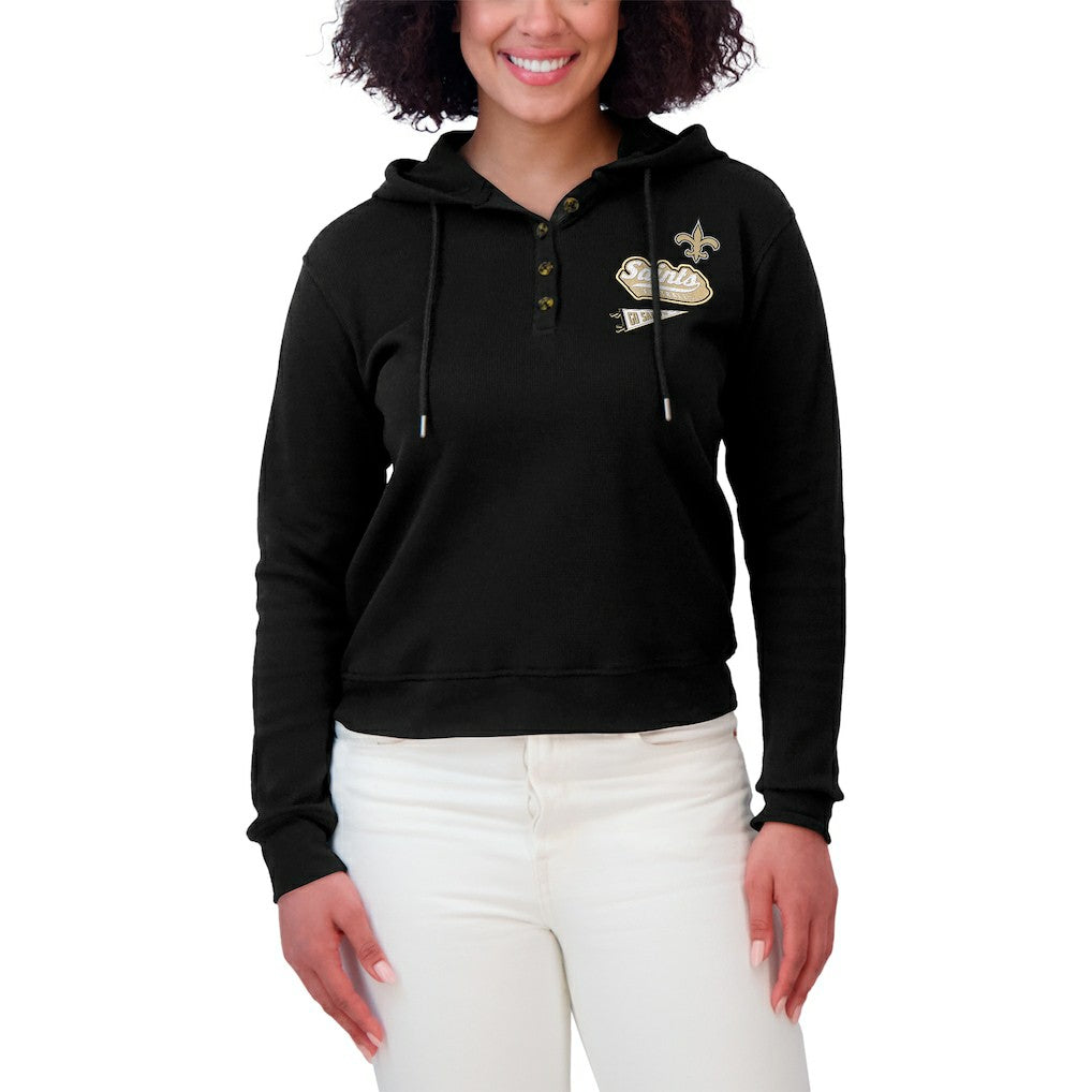 New Orleans Saints WEAR by Erin Andrews Women's Waffle-Knit Pullover Hoodie | NFL Outlet