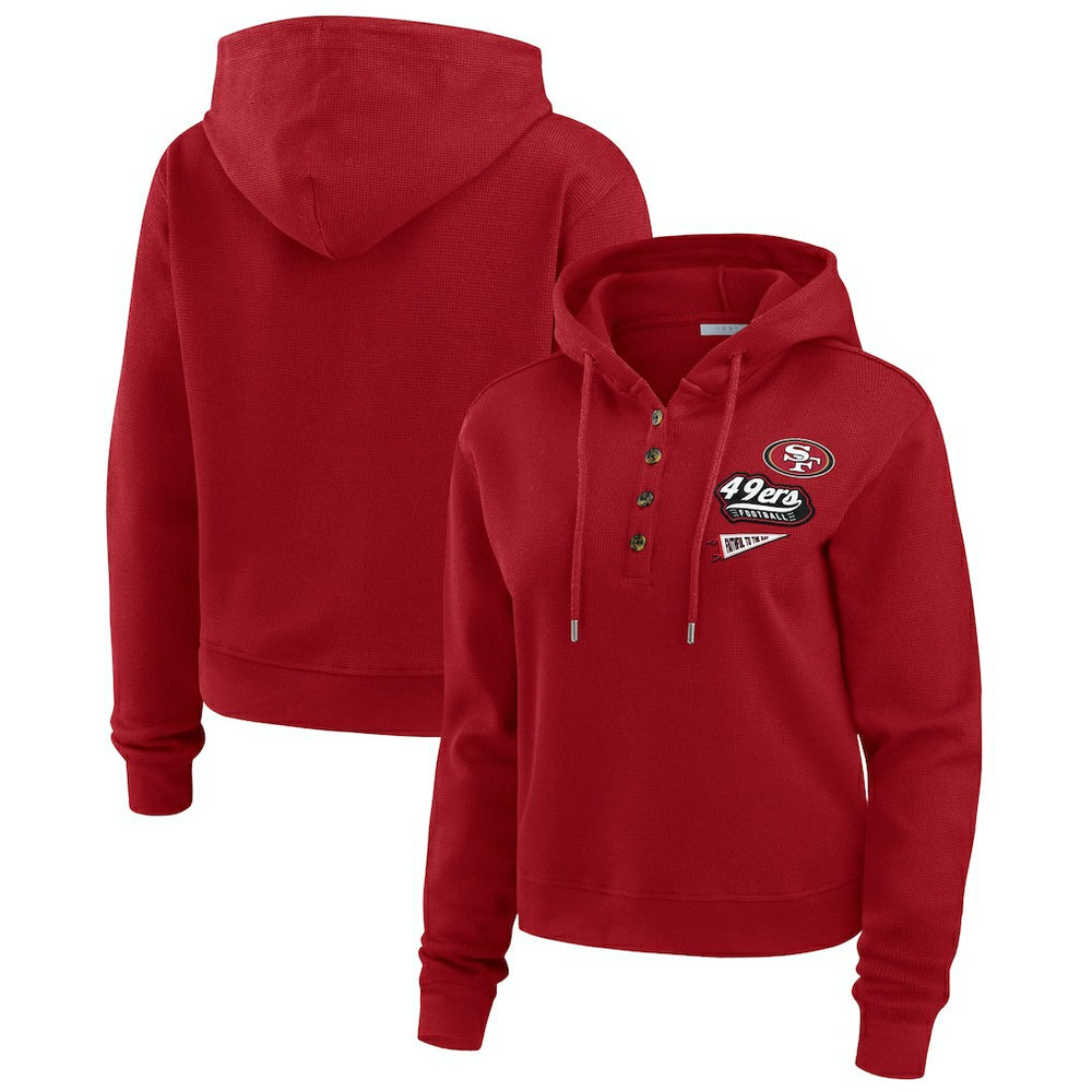 San Francisco 49ers WEAR by Erin Andrews Women's Waffle-Knit Pullover Hoodie | NFL On sale