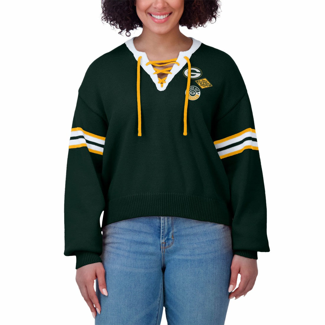 Green Bay Packers WEAR by Erin Andrews Women's Lace-Up Sweater | NFL Outlet