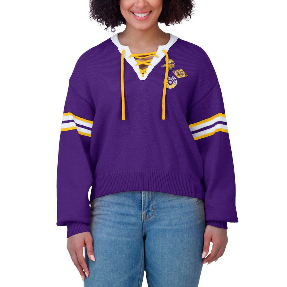 Minnesota Vikings WEAR by Erin Andrews Women's Lace-Up Sweater | NFL New