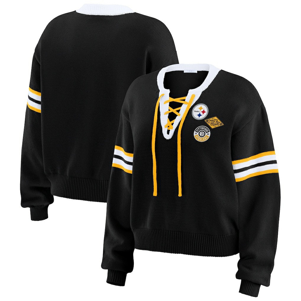 Pittsburgh Steelers WEAR by Erin Andrews Women's Lace-Up Sweater | NFL Hot