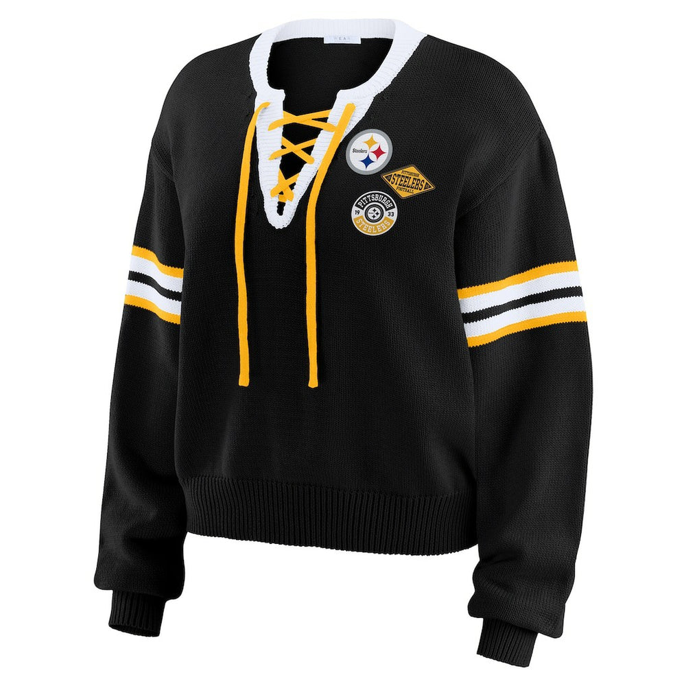 Pittsburgh Steelers WEAR by Erin Andrews Women's Lace-Up Sweater | NFL Hot