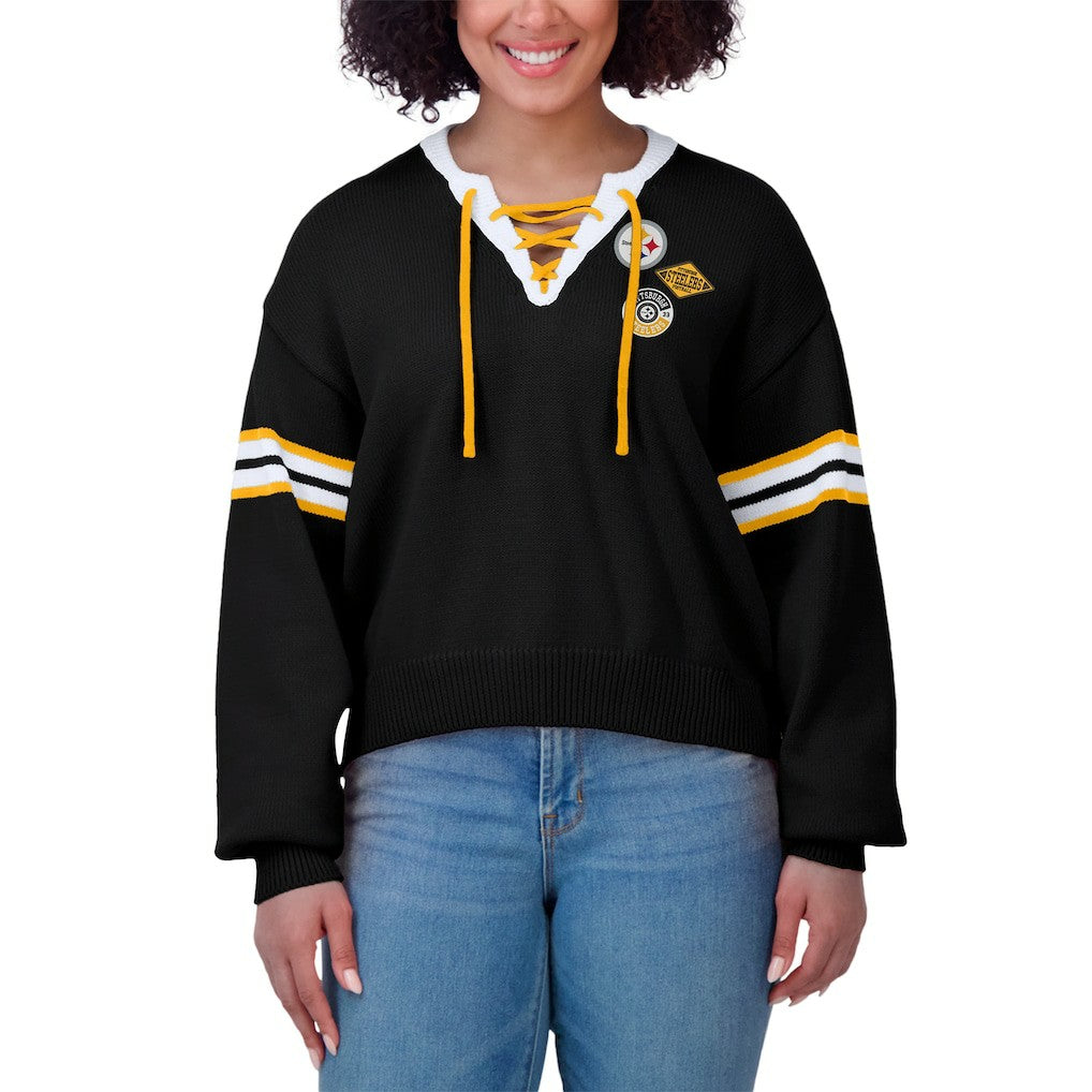 Pittsburgh Steelers WEAR by Erin Andrews Women's Lace-Up Sweater | NFL Hot