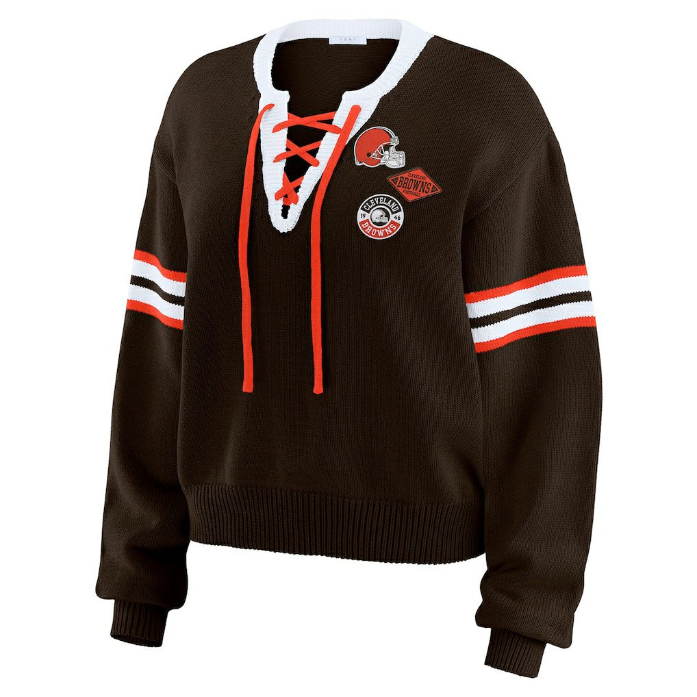 Cleveland Browns WEAR by Erin Andrews Women's Lace-Up Sweater | NFL Outlet