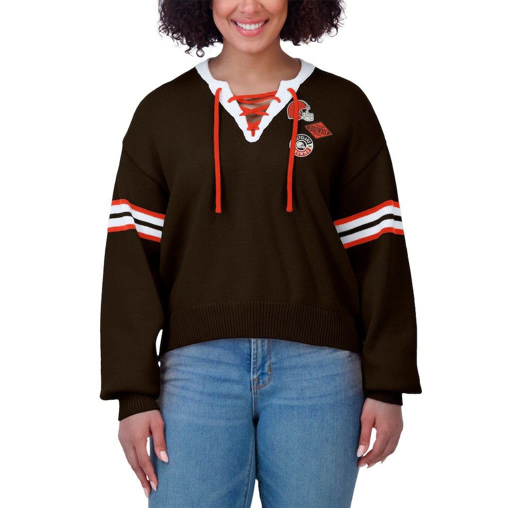 Cleveland Browns WEAR by Erin Andrews Women's Lace-Up Sweater | NFL Outlet
