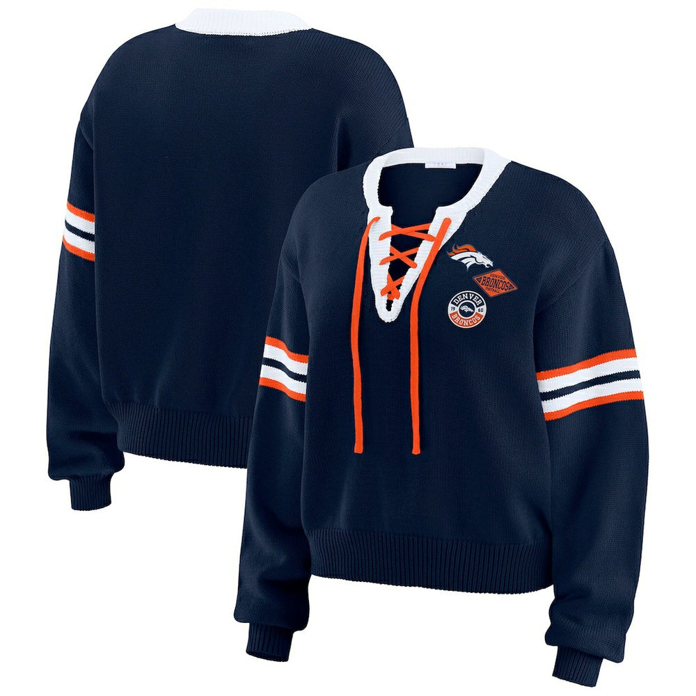 Denver Broncos WEAR by Erin Andrews Women's Lace-Up Sweater | NFL Discount