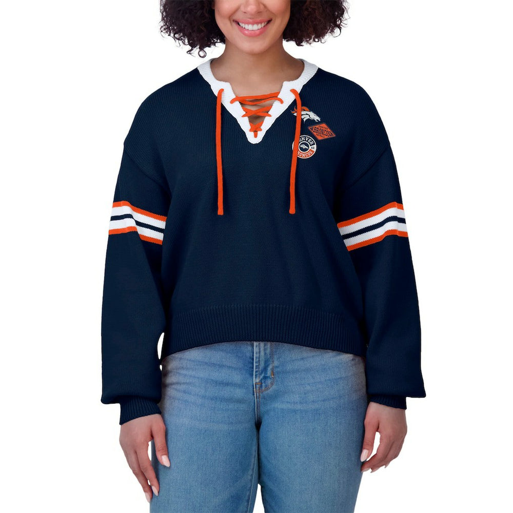 Denver Broncos WEAR by Erin Andrews Women's Lace-Up Sweater | NFL Discount