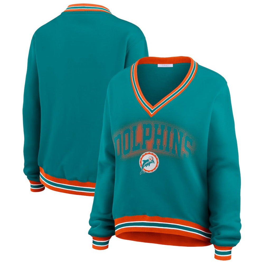 Miami Dolphins WEAR by Erin Andrews Women's Oversized Long Sleeve V-Neck Sweatshirt | NFL Sale
