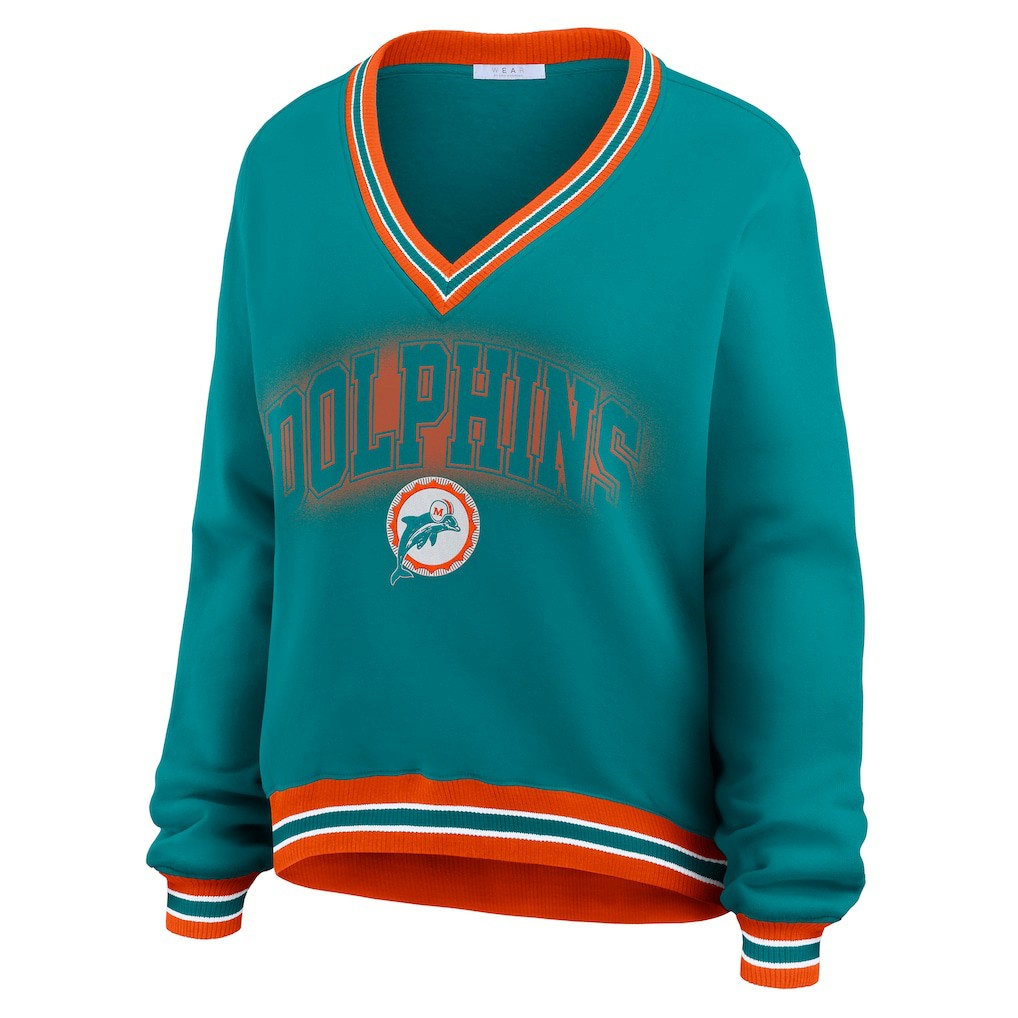 Miami Dolphins WEAR by Erin Andrews Women's Oversized Long Sleeve V-Neck Sweatshirt | NFL Sale